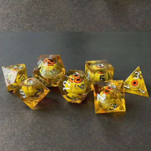 Miniatura 6 de BESCON - Juego de dados poliédricos con núcleo líquido con bordes afilados, dados poliédricos con borde de afeitar con globo ocular rodante