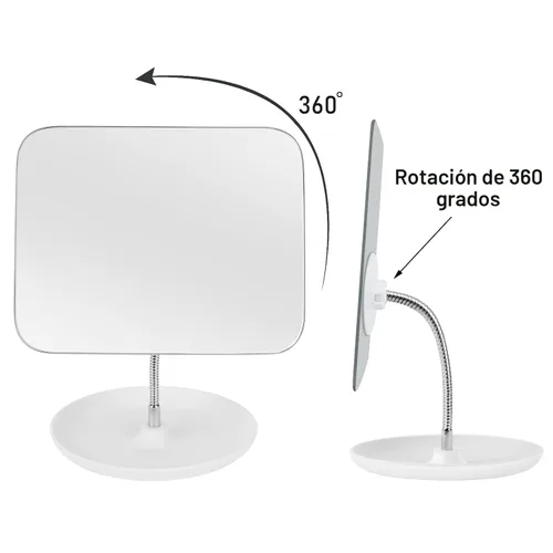 Miniatura 8 de LFOYOU Espejo de tocador de mesa con soporte, espejo de maquillaje para escritorio, cuello de cisne flexible ajustable, rotación de 360°, plegable