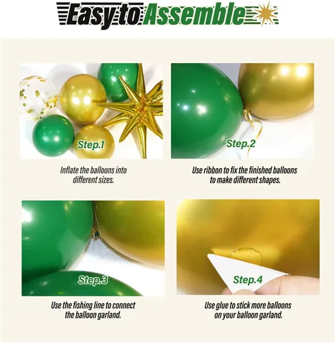 Miniatura 3 de FOTIOMRG Kit de arco de globos verdes y dorados con 3 globos de estrella, globos verde oscuro verde oscuro de bosque esmeralda, globos metálicos
