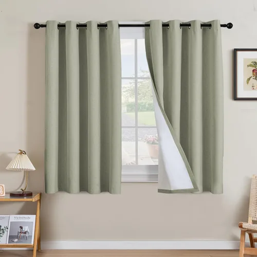 Miniatura 233 de H.VERSAILTEX Cortinas opacas de lino de 63 pulgadas de largo, 100% absolutamente opacas, con aislamiento térmico, con textura de lino, con ojales