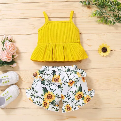 Miniatura 6 de FYBITBO Conjunto de ropa de 2 piezas para bebés y niñas pequeñas con cuello halter y pantalones cortos florales