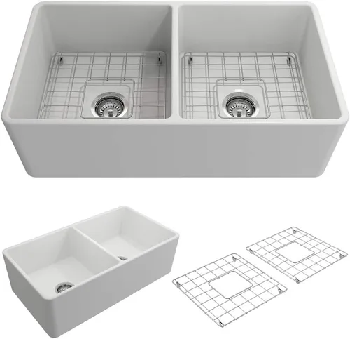 Miniatura 33 de BOCCHI Classico Farmhouse Fregadero de cocina de arcilla refractaria con frente de delantal de 20 pulgadas, un solo tazón con rejilla protectora