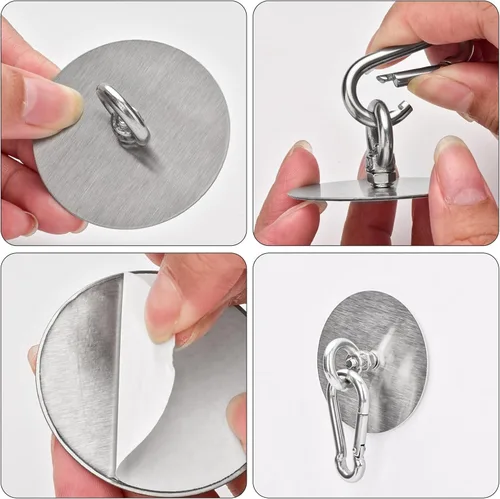 Miniatura 2 de Sankoly 4 ganchos de techo autoadhesivos de acero inoxidable, ganchos de pared sin clavos para cocina, baño, sala de estar, techo