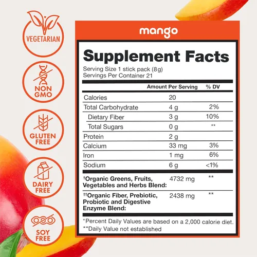 Miniatura 8 de Zena Nutrition Paquete variado de polvo orgánico Super Greens, más de 70 superalimentos, 0 azúcar, 3G de fibra, espirulina, clorella, antioxidantes
