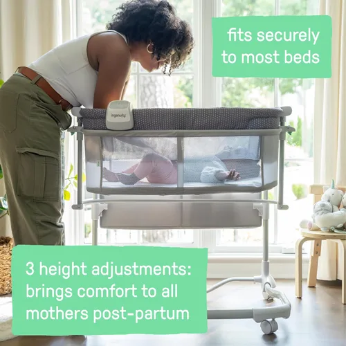 Miniatura 4 de Ingenuity Snooze & Stow - Moisés portátil para bebé, fácil de plegar con sonido, luz, vibración, laterales de malla, estante de almacenamiento
