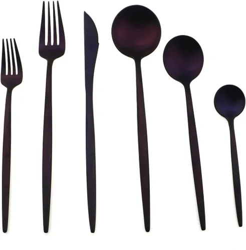 Miniatura 19 de Juego de cubiertos de 5 piezas, color negro mate, juegos de cubiertos de acero inoxidable 18/10, incluye cuchara tenedor y cuchillo con cuchara