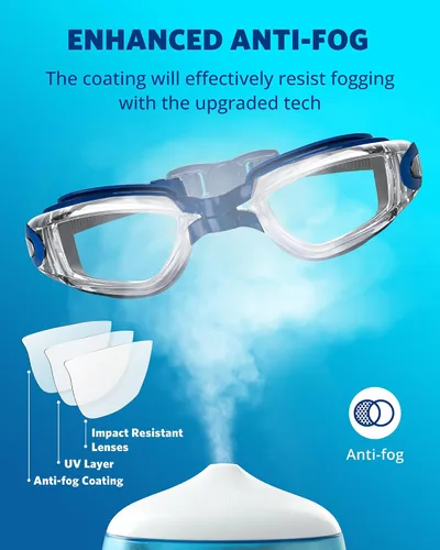 Miniatura 3 de Aegend Gafas de natación, gafas de natación sin fugas, protección completa para adultos, hombres, mujeres y jóvenes Negro claro con correa azul