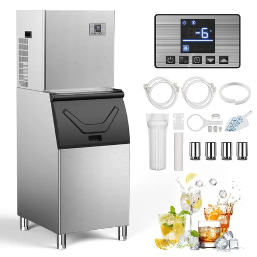 Miniatura 8 de Commercial Ice Machine 550LBS/24H,Storage 400LBS,Large Industrial Ice Maker,Ice Ready in 5-15min,with Self-Cleaning Mode,with Timing Function,30