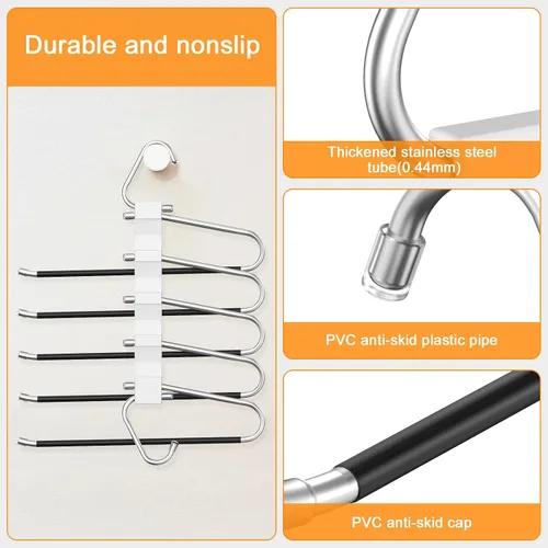 Miniatura 4 de Loretoy Paquete de 4 perchas para pantalones que ahorran espacio, estante multifuncional antideslizante para pantalones, tubo de acero inoxidable