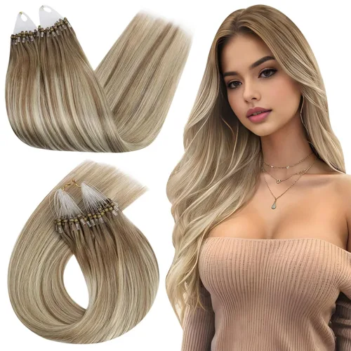 Miniatura 60 de Ugeat - Extensiones de cabello humano con microanillo, 14 pulgadas, extensiones de cabello Remy con microcuentas de 1 gm/hebra, 50 gms, extensiones