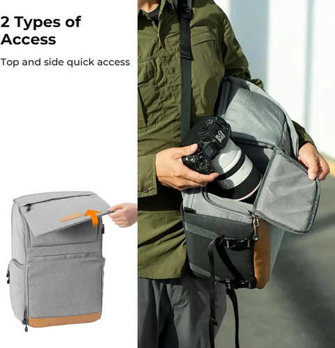 Miniatura 12 de K&F Concept Funda para cámara de 22L para fotógrafos, bolsas de cámara de gran capacidad con cubierta impermeable, compartimento para laptop de 15.6