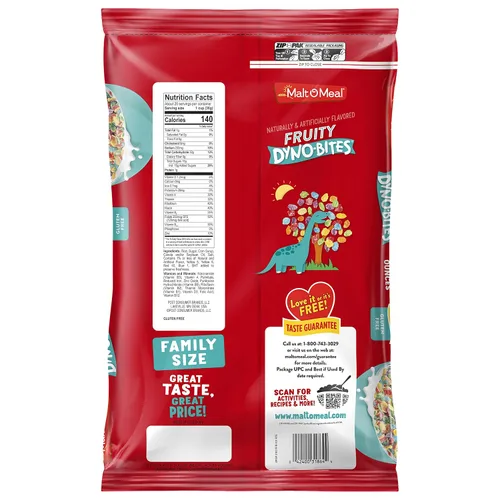 Miniatura 4 de Malt-O-Meal Fruity Dyno Bites Cereal para desayuno sin gluten con sabor afrutado, tamaño a granel para la familia, bolsa resellable de 25 onzas