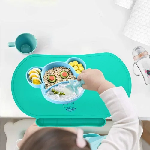 Miniatura 7 de Tapete individual de silicona para niños, Baby Mumbo, calidad alimentaria con bordes elevados únicos para la prevención de derrames, bandeja ligera