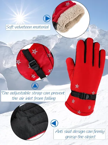 Miniatura 4 de 6 pares de guantes de invierno para niños, impermeables, guantes de esquí para nieve, cálidos, dedos completos, snowboard, guantes unisex para clima