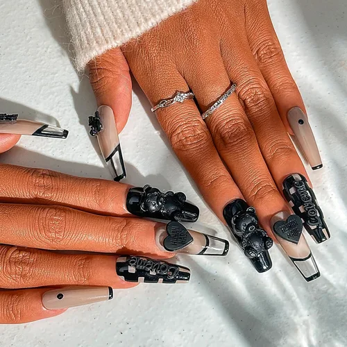 Miniatura 2 de Uñas postizas largas con diamantes de imitación rojos con cristales de corazón 3D, degradadas, hechas a mano, a presión, para salón de uñas, uñas
