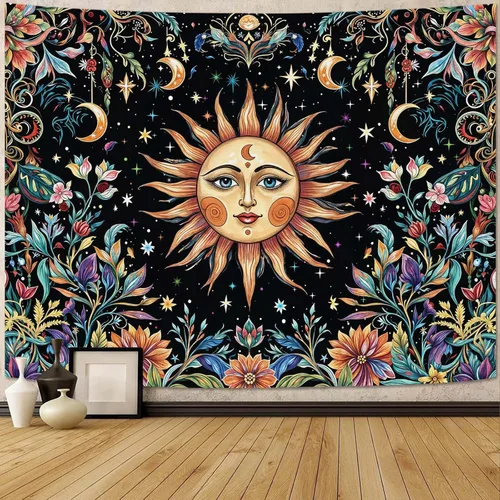 Miniatura 7 de Aipon Tapiz de flores de mariposa azul botánico bohemio para colgar en pared para dormitorio y sala de estar (36.00 pulgadas, 48.00 pulgadas, azul)