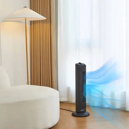 Miniatura 5 de Amazon Basics Ventilador de torre oscilante de 60 grados de 28 pulgadas para dormitorio, sala de estar, oficina, con 3 velocidades, control mecánico