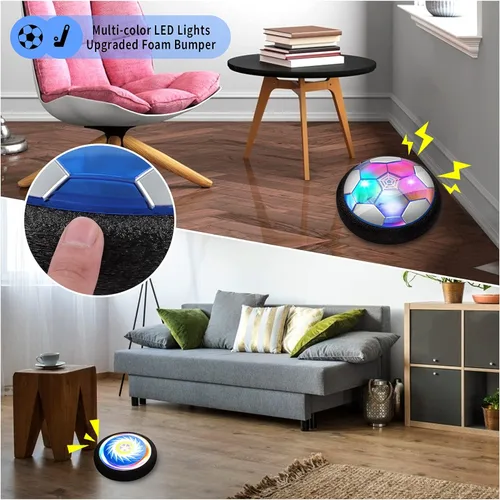 Miniatura 3 de Conjunto de hockey y fútbol flotante 3 en 1, juguetes de hockey y fútbol recargables con aire flotante y batería para niños con luces LED