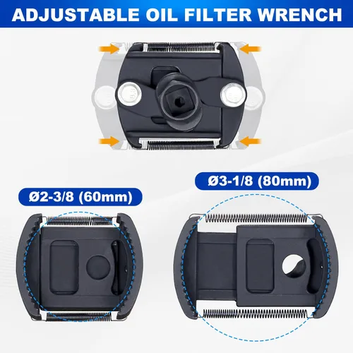 Miniatura 6 de Spurtar Llave Ajustable para Filtro de Aceite 2-3/8 a 3-1/8 Pulgadas 60-80mm Herramienta Universal de Extracción de Filtro de Aceite de 1/2 Pulgada