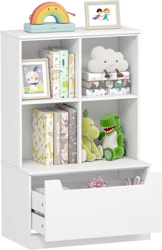 UTEX Estantería para niños y organizador de almacenamiento de juguetes, estantería para niños pequeños con cubículos, estante de madera ajustable