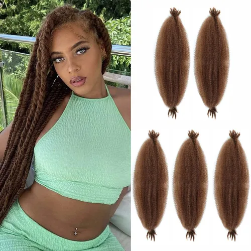 Miniatura 64 de Cabello afro trenzado elástico color marrón claro de 16 pulgadas, paquete de 3 T27, cabello afro preesponjado y trenzado elástico, cabello afro