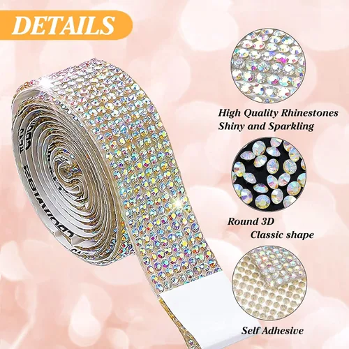 Miniatura 3 de 6 rollos de cinta de diamantes de imitación autoadhesiva con diamantes de imitación de 0.079 pulgadas (0.079 in) para manualidades, decoración de AB