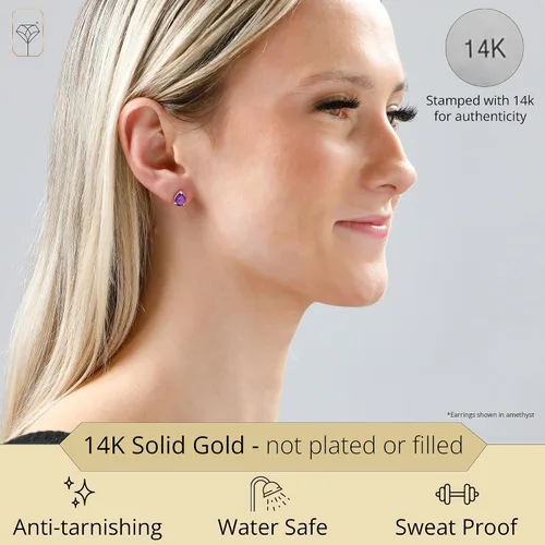 Miniatura 2 de Pendientes de tuerca de oro amarillo o blanco macizo de 14 quilates con forma de pera (0.315 x 0.236in)