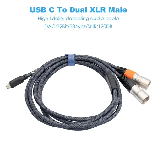 Miniatura 7 de Cable de audio USB C a doble XLR macho - 3.3 pies, estéreo de 32 bits/384 Khz, compatible con teléfonos móviles, altavoces activos y amplificadores