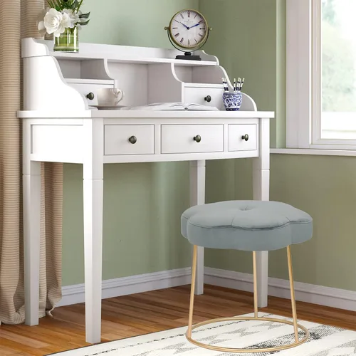 Miniatura 8 de Joveco Taburete otomano de terciopelo, reposapiés tapizado con patas de metal dorado, moderno asiento de mesa auxiliar pequeño para sala de estar