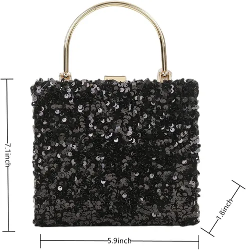 Miniatura 5 de IAMUHI Pequeño bolso de mano de lentejuelas con asa superior, bolso de noche, mini bolso cruzado cuadrado de hombro