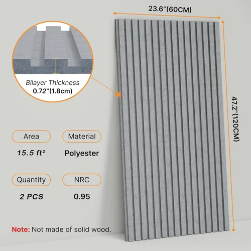 Miniatura 2 de Paquete de 2 paneles de pared acústicos gruesos de doble capa, autoadhesivos, paneles insonorizados grandes de alta densidad de 47 x 23.6 x 0.72