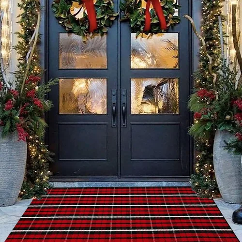 Miniatura 4 de Alfombra de Cuadros Buffalo para Exteriores, 3' x 5' Alfombra de Área de Cuadros Rojos y Negros Navideños para Interiores/Exteriores, Alfombra