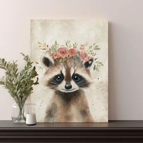 Miniatura 2 de Bonito mapache impreso para pared, póster retro de retrato de animales, divertido mapache con corona, pintura de granja, bosque, animales