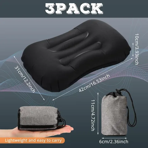 Miniatura 2 de Tatuo 3 almohadas inflables de viaje para camping, almohadas inflables ultraligeras para acampar, almohada portátil para mochilero, soporte lumbar