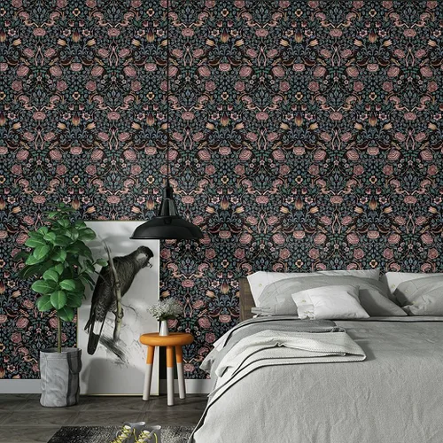 Miniatura 7 de Blooming Wall DPYC42 William Morris - Papel tapiz autoadhesivo y removible, autoadhesivo, diseño de flores y tulipanes (17.7 x 118 pulgadas, azul)