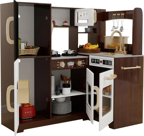 Miniatura 9 de TaoHFE Rincón de Espresso para Jugar Cocina con Luces, Juego de Cocina para Niños de 1 a 3 años, Juego de Cocina de Juguete para Niños Marrón