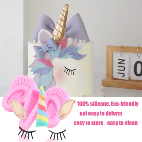 Miniatura 5 de ZiXiang - Moldes de silicona con diseño de unicornios, orejas de cuerno, rosa, flor, arco iris, fondant, para decoración de pasteles, decoración