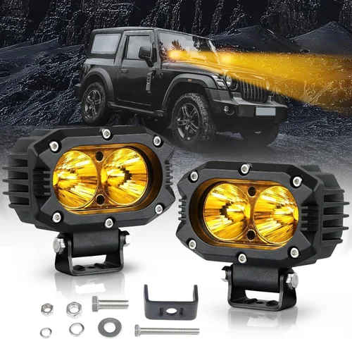 Luz LED ámbar antiniebla, luz de conducción todo terreno amarilla de 4 pulgadas súper brillante, luz de haz inundante en cápsula para camión, SUV,
