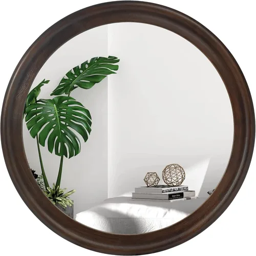 Miniatura 17 de CULER Espejo Redondo de 36 Pulgadas, Espejo de Pared Templado Rústico de Baño con Marco de Madera de Nogal, Espejos Circulares de Madera