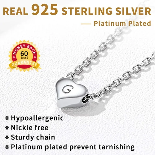 Miniatura 5 de ChicSilver Collares de plata de ley 925 con inicial de corazón para mujeres y niñas, delicado collar con dije de corazón personalizado con letra