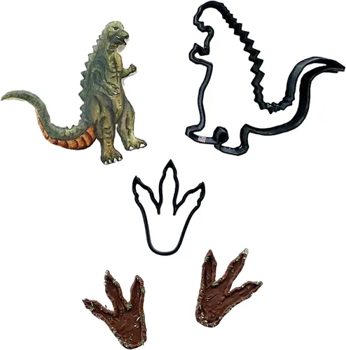 Cortadores de galletas de dinosaurio gigante, monstruo reptil, personajes de película y huella de dinosaurio, hechos en los Estados Unidos (paquete
