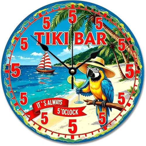 Miniatura 36 de ArogGeld Reloj de pared de 5 O'Clock Somewhere - Reloj redondo de madera para casa de playa, 10, silencioso, sin tictac, batería de cuarzo, granja