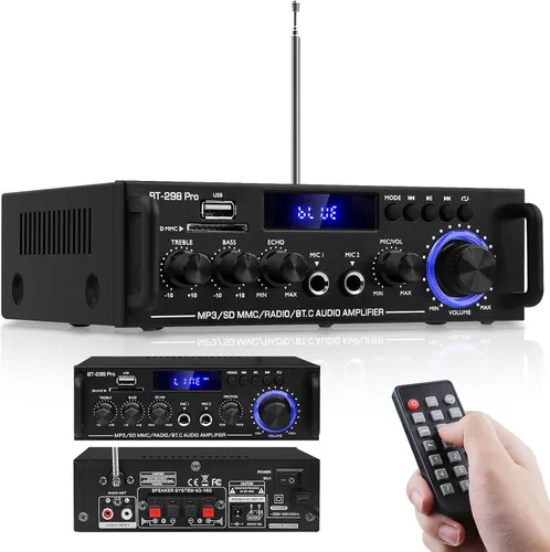 Receptor 298Pro para altavoces, receptor Bluetooth 5.0 para estéreo doméstico, amplificador de potencia RMS 400Wx2, control de agudos de graves,