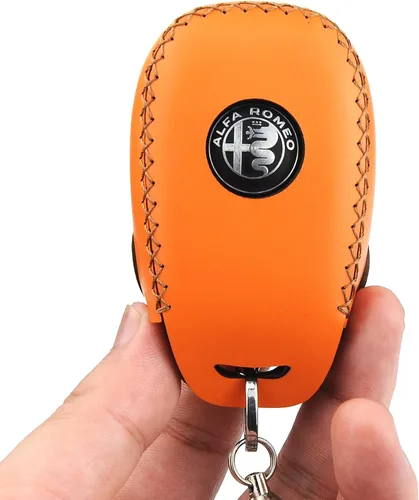 Funda para llavero de piel italiana auténtica a prueba de huellas dactilares compatible con Alfa Romeo Giulia Stelvio 4C Spider