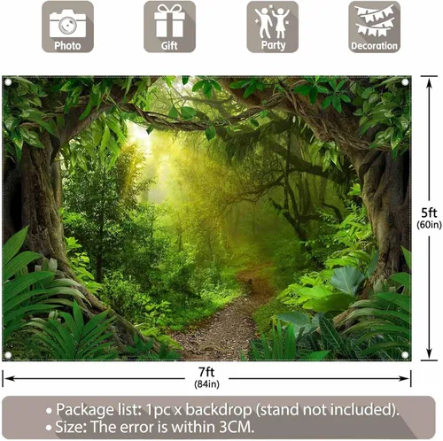 Miniatura 3 de Telón de fondo de fotografía de bosque de selva tropical de 7 x 5 pies, paisaje natural, safari, decoración de fiesta para niños y adultos