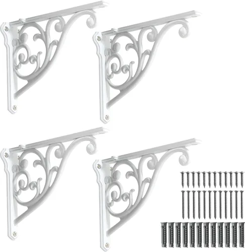 Miniatura 51 de Soportes de estante de 4 pulgadas, paquete de 4 soportes de pared de latón antiguo de alta resistencia, estantes decorativos de cocina victoriana