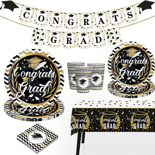KatchOn, Platos y servilletas de graduación Congrats – Juego de 25 | Platos y servilletas de graduación 2025, tazas y mantel | Decoraciones de