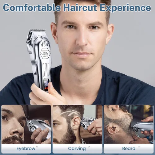 Miniatura 7 de KIKIDO Cortapelos para hombres, juego profesional de recortadores de pelo inalámbricos, recortadora de pelo recargable para nariz, barba, máquina