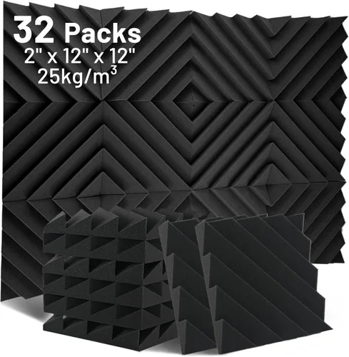 Miniatura 11 de Focusound Paquete de 16 paneles de espuma a prueba de sonido, paneles de espuma acústica de 2 x 12 x 12 pulgadas para pared, paneles de cuña Negro