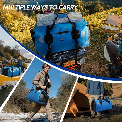 Miniatura 7 de Haimont Bolsa de lona impermeable con correas de fijación rápida para motociclismo, rafting, canotaje, SUP, kayak, viajes, 50L/70L Azul